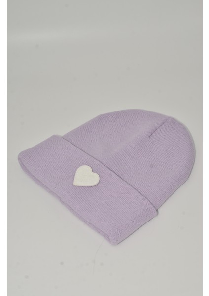 Sevgililer Günü Özel Koleksiyonu Beyaz Kalp Figürlü Lila/Mor Renk Unisex Erkek/Kadın Bere