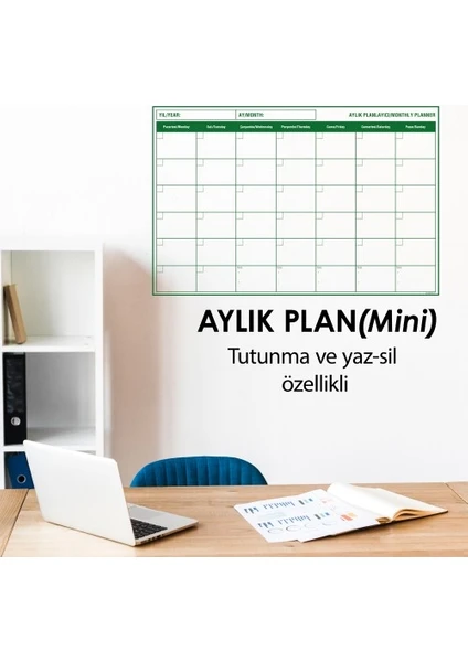 Pratik Mini Aylık Plan Çizelgesi -56X85 cm Kağıt Tahta + Doldurulabilir Silgili Tahta Kalemi Hediye