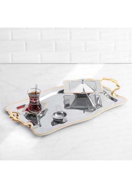 Zincir Altın Saten 28 Parça Çay Seti ( Bardaksız )