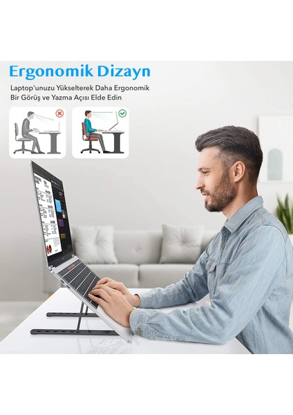 N29-3 Katlanır Aluminyum Laptop Bilgisayar Standı - Siyah