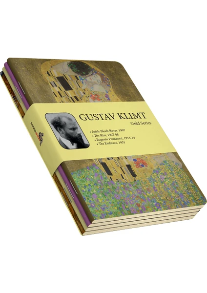 Gustav Klimt 4'lü Defter Seti 1  Gold Series  Çizgisiz  64 Sayfa  14X21CM