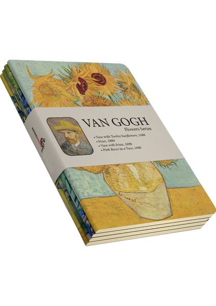 Van Gogh 4'lü Defter Seti 3  Flowers Series  Çizgisiz  64 Sayfa  14X21 cm