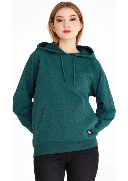 mmetalic Kadın Yeşil Kapüşonlu Basic Örme Sweatshirt