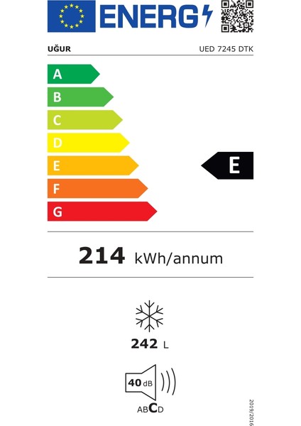 UED 7245 DTK 242 Lt 7 Çekmeceli Dikey Derin Dondurucu