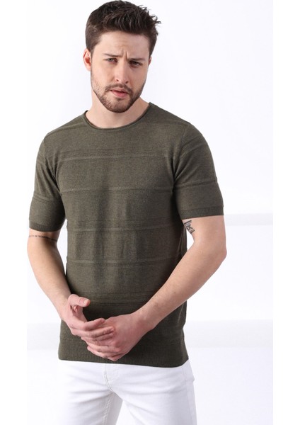 Haki Bisiklet Yaka Erkek Pamuk Triko T-Shirt