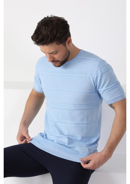 Mavi Bisiklet Yaka Erkek Pamuk Triko T-Shirt