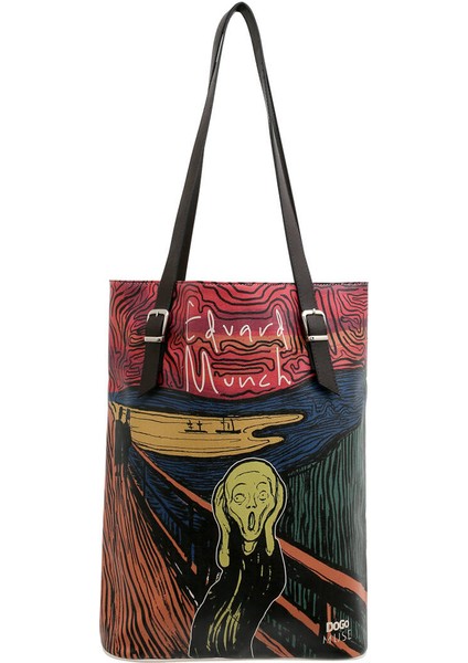 Kadın Vegan Deri Siyah Omuz Çantası - Edvard Munch The Scream Muse Tasarım