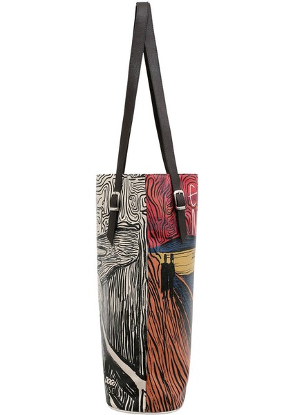 Kadın Vegan Deri Siyah Omuz Çantası - Edvard Munch The Scream Muse Tasarım fiyatları