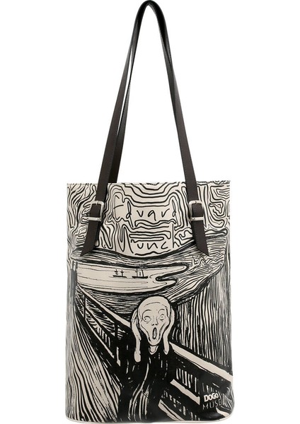 Kadın Vegan Deri Siyah Omuz Çantası - Edvard Munch The Scream Muse Tasarım modelleri