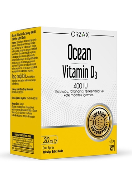 Ocean Vitamin D3 400 Iu 20 ml Sprey 130 Puff