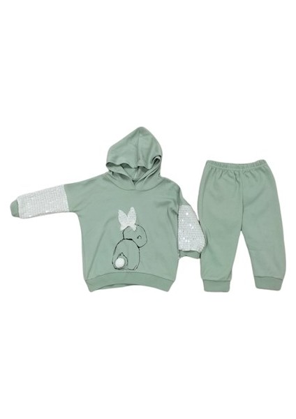 Kız Bebek Mint Yeşil Pullu Tavşancık Desenli Ikili Takım