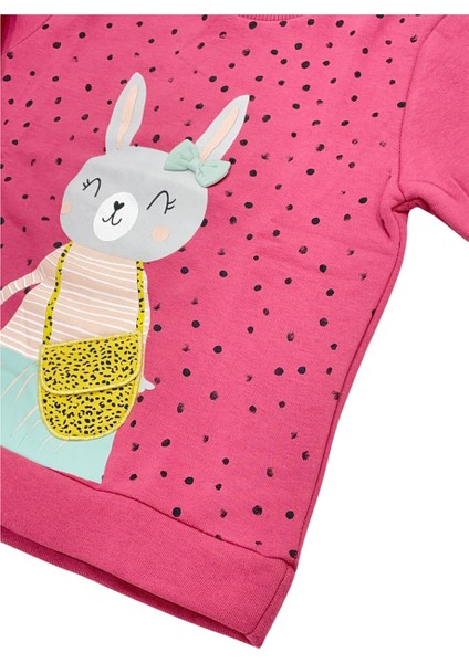 Kız Çocuk Fuşya Tavşan Desenli Sweatshirt