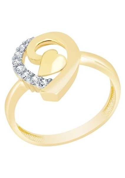 Diamond Line Gülaylar Altın 14 Ayar Kalp Yüzük