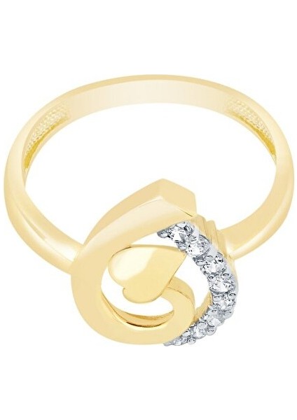 Diamond Line Gülaylar Altın 14 Ayar Kalp Yüzük