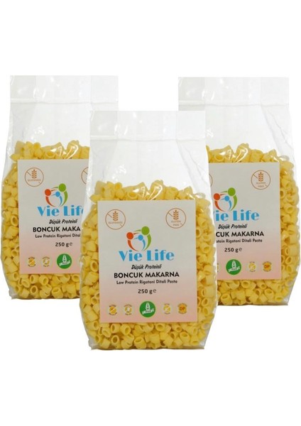 Vie Life Glutensiz Düşük Proteinli Boncuk Makarna 250 Ge 3 Lü Set