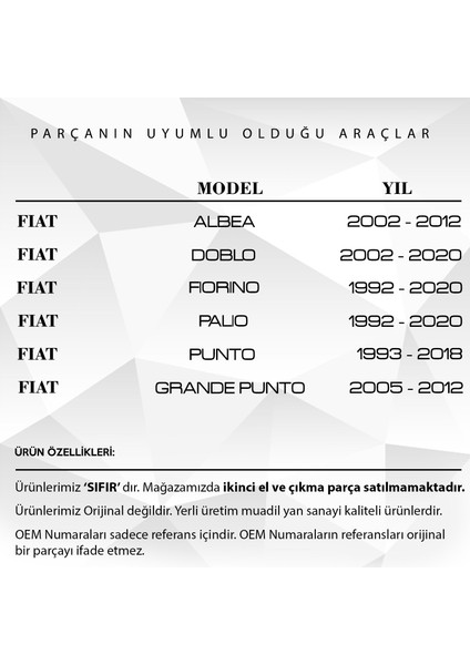 Alpha Auto Part Fiat Doblo, Albea, Fiorino, Palio, Punto Için Güneşlik Ayağı