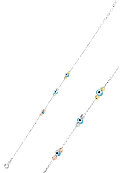 Gümüş Altın Yaldızlı, Rodaj ve Rose Renkli Nazarlı Dorissa Dorica Bileklik