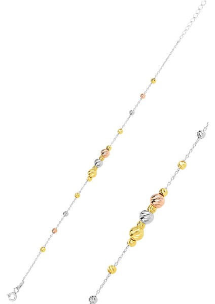 Gümüş Altın Yaldızlı, Rodaj ve Rose Renkli Dorissa Dorica Bileklik