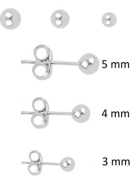 Gümüş 3 Boy Top Kombin Küpeler