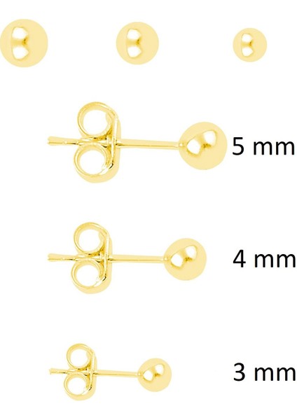 Gümüş Altın Yaldızlı 3 Boy Top Kombin Küpeler