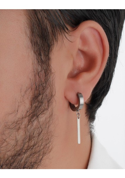 Deliksiz Sıkıştırmalı Sallantı Çelik Erkek Küpe