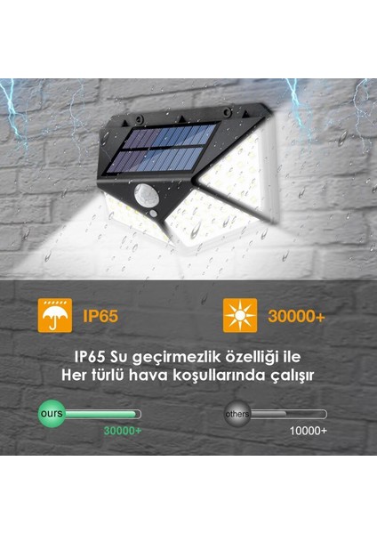 2ADET 100 Ledli Hareket Sensörlü Güneş Enerjili Solar Bahçe Lambası LED Şarj Olabilen