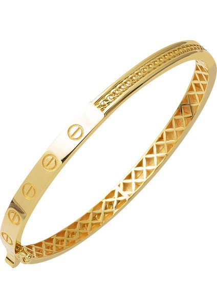 Vidalı Taşsız Altın Kelepçe Bilezik