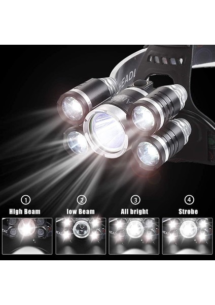 Teknoloji Şarjlı 5 LED 18000 Lümen Kafa Lambası