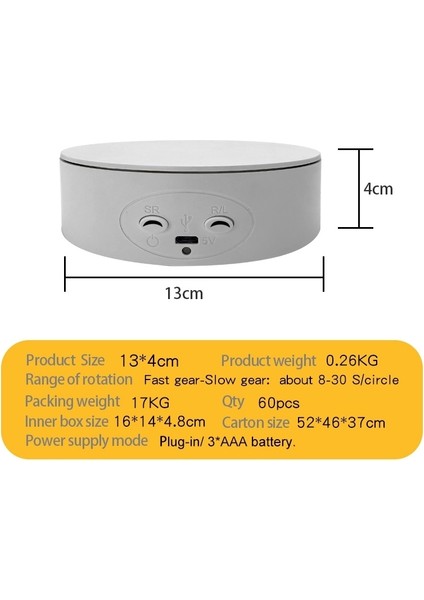 Puluz 20CM USB Elektrikli Dönen Pikap Ekran Standı - Beyaz (Yurt Dışından)