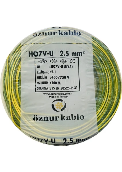 2,5 mm Nya Kablo - 100 Metre Sarı Yeşil