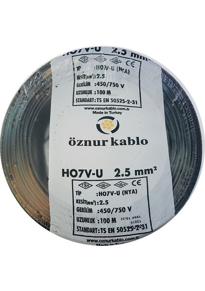 2,5 mm Nya Kablo - 100 Metre Siyah