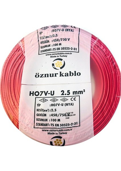 2,5 mm Nya Kablo - 100 Metre Kırmızı