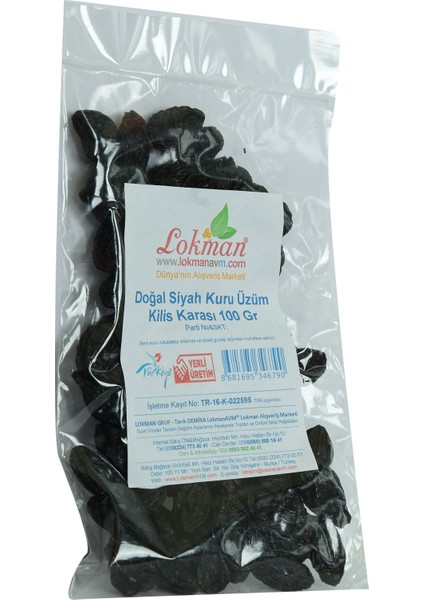 Lokmanavm Doğal Siyah Kuru Üzüm Kilis Karası 100 gr Paket