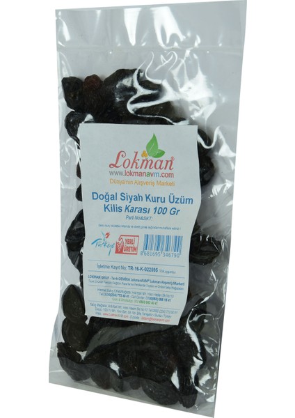 Lokmanavm Doğal Siyah Kuru Üzüm Kilis Karası 100 gr Paket