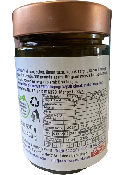 Anniçka Natural Yeşil Incir Reçeli 400 gr