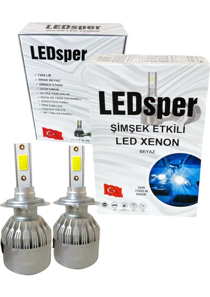 8000K Beyaz Ekt Ledsper LED Xenon Şimşek Etkili(Led Far Ampulü) H7