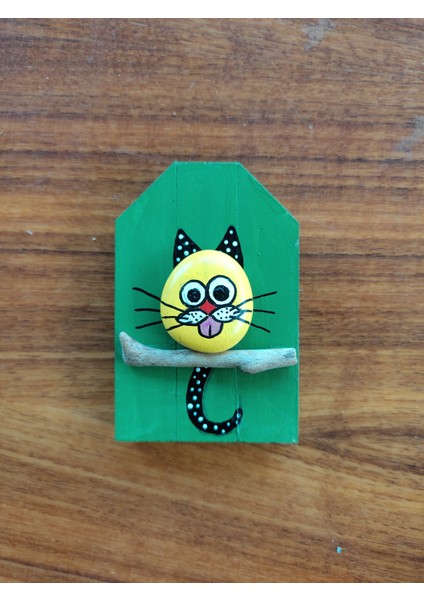 Binbir Trend Kedi Magnet, Kedi Figürlü Taş Boyama Buzdolabı Magneti GB-033