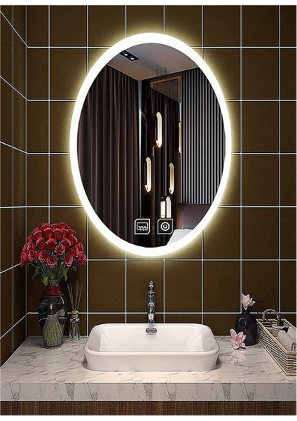 65X85 cm Dokunmatik Tuşlu Buğu Yapmayan Ledli Elips Banyo Aynası
