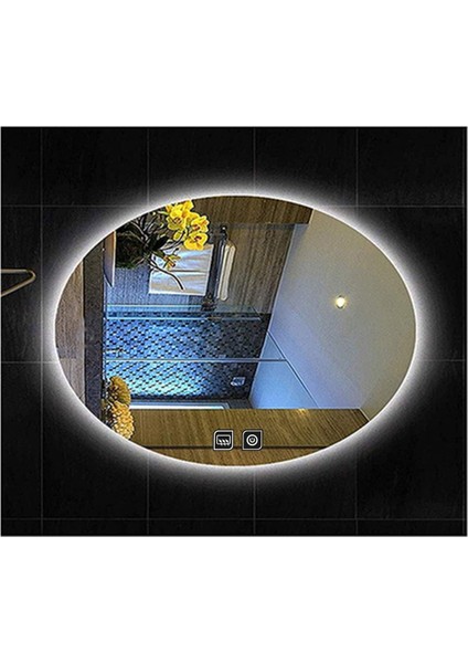 65X85 cm Dokunmatik Tuşlu Buğu Yapmayan Ledli Elips Banyo Aynası