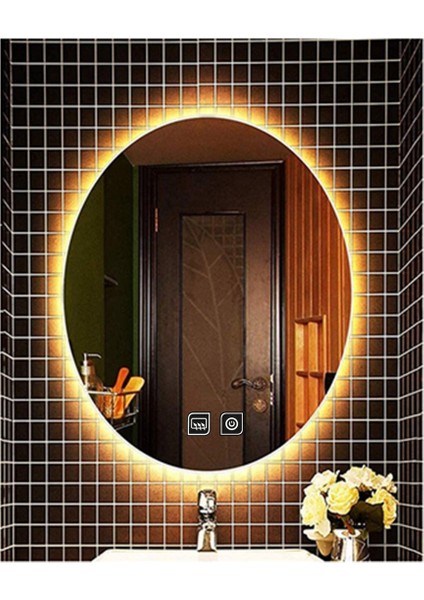 65X85 cm Dokunmatik Tuşlu Buğu Yapmayan Ledli Elips Banyo Aynası modelleri