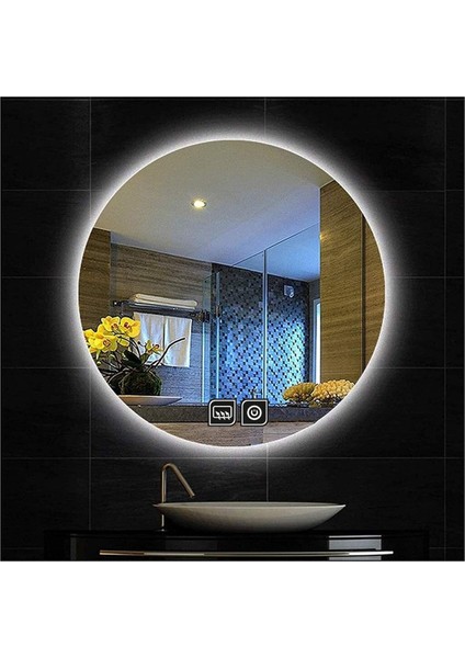 90 cm Dokunmatik Tuşlu Buğu Çözücü Ledli Yuvarlak Banyo Aynası