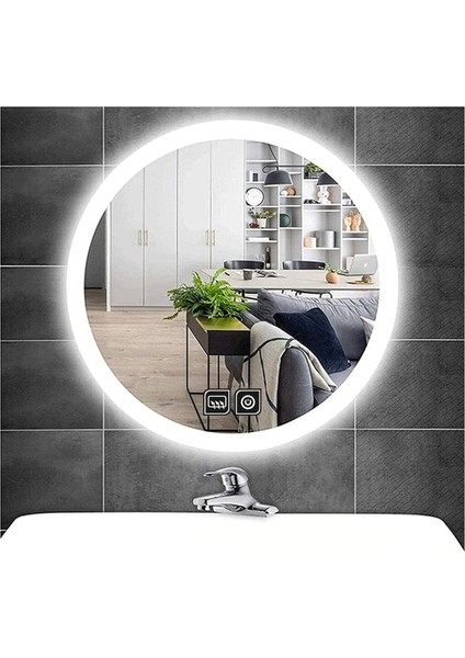 90 cm Dokunmatik Tuşlu Buğu Yapmayan Ledli Yuvarlak Banyo Aynası