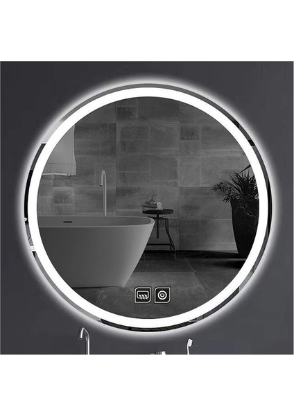 90 cm Dokunmatik Tuşlu Buğu Yapmayan Ledli Yuvarlak Banyo Aynası