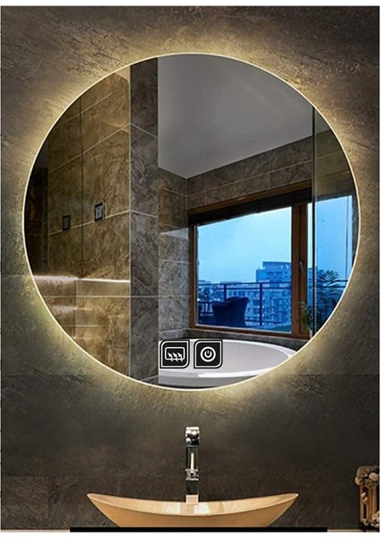 70 cm Dokunmatik Tuşlu Buğu Çözücü Ledli Yuvarlak Banyo Aynası