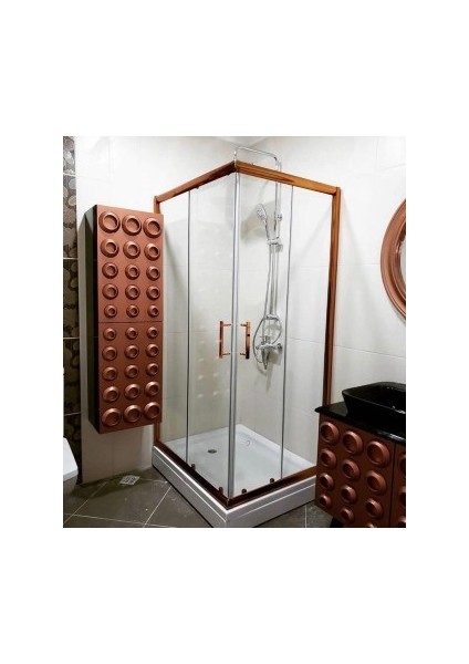 Özelduş 90*90 cm Bakır Profil 5 mm Temperli Cam Köşe Açılır Sistem H180 Duş Teknesiz