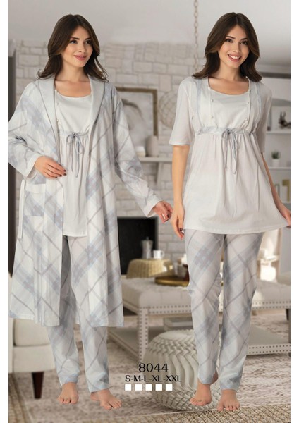 t 8044 Ekoseli Lohusa Pijama Sabahlık Takım
