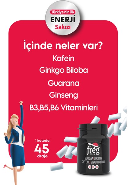 Kafeinli Vitaminli Enerji Sakızı Şekersiz ve Nane Aromalı