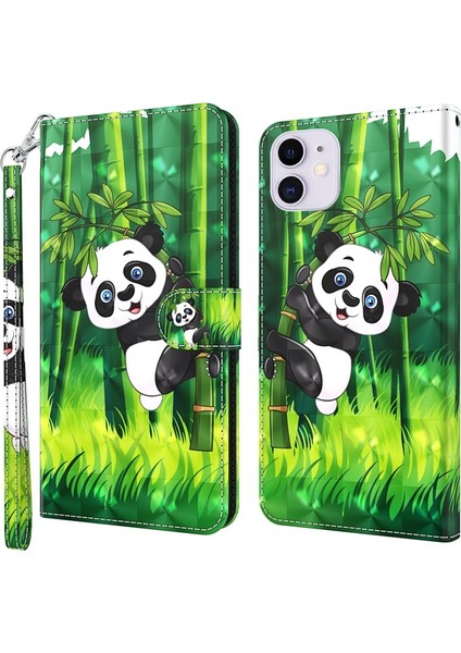 iPhone 13 Pro Için 3D Desenli Baskılı Pu Deri Manyetik Standlı Kılıf - Yeşil (Yurt Dışından)