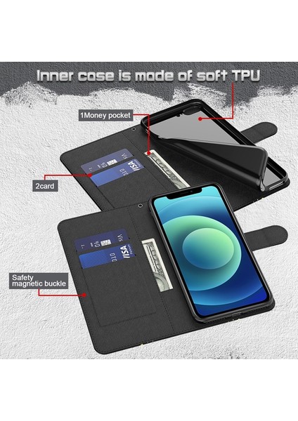 iPhone 13 Pro Için 3D Desenli Baskılı Pu Deri Manyetik Standlı Kılıf - Yeşil (Yurt Dışından)