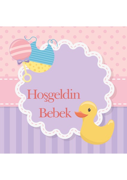 Hoş Geldin Bebek Tebrik Kartı 10 x 10 cm + 9'lu Zarf